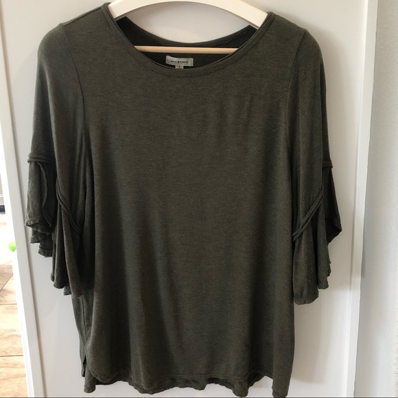 Max Studio Tops - Olive green shirt with 3/4 flutter sleeves